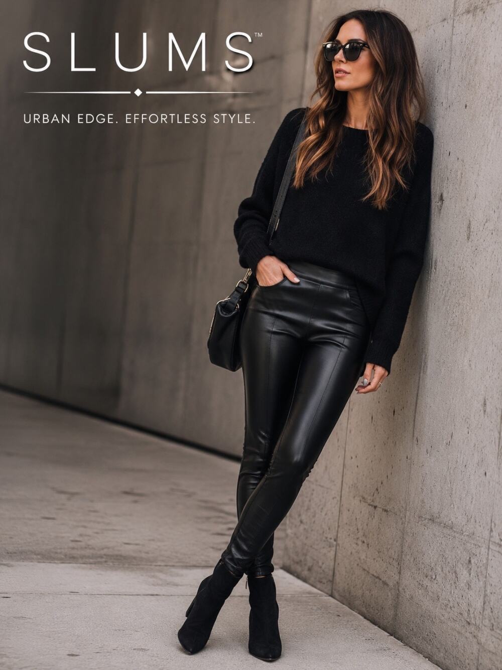 SLUMS Black Faux Leather Look Leggings – Size L – Excellent Condition